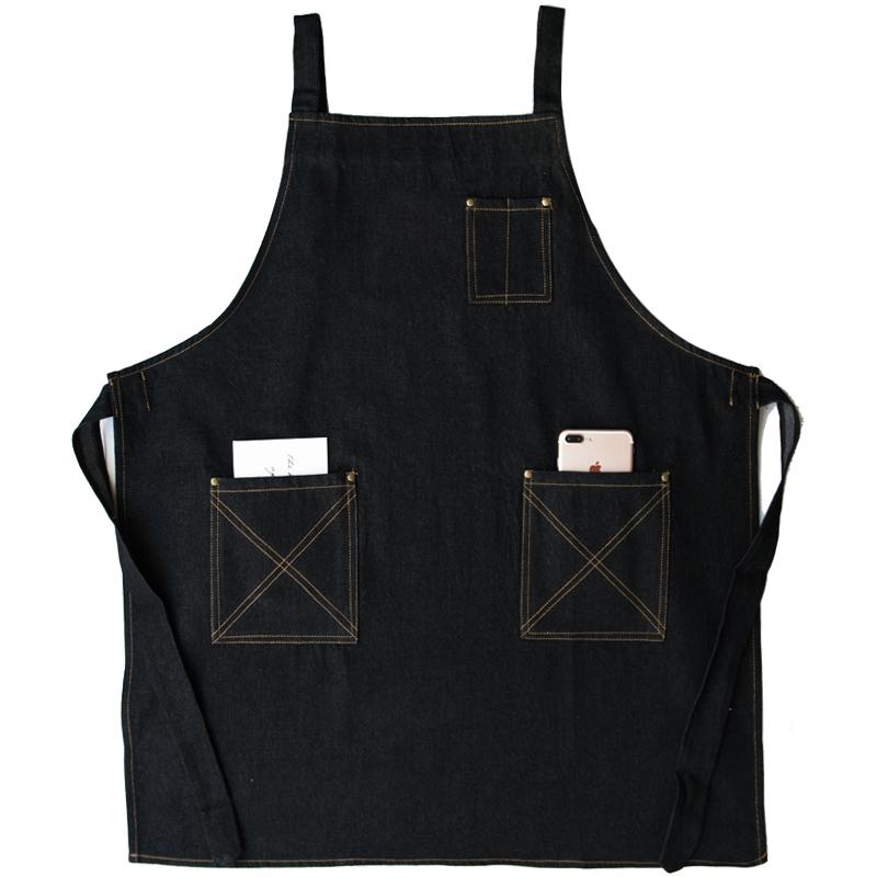 

Barista hairdresser denim apron shoulder strap Korean fashion overalls