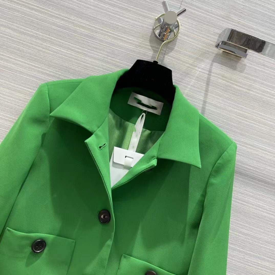 

Fashion-Milan Runway Jackets 2022 Spring Autumn Lapel Neck Long Sleeve Panelled Women' Coats Designer Brand Same Style Outerwear 0226-9, Green
