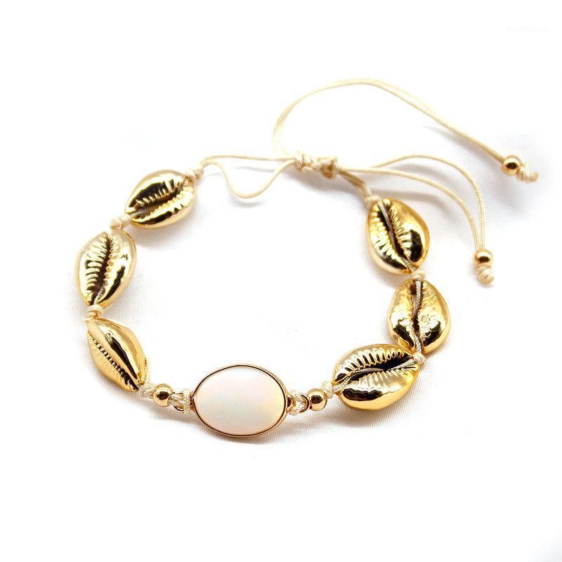 

New Alloy Shell Sotne Chain Charm Bracelet Hand Woven Gold Rope Bracelets for Women Jewelry1