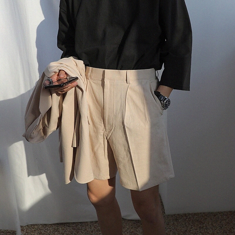 Men's Stylish Streetwear Straight Shorts Pocket Knee Length Pants Casual Daily Solid Color Breathable Outdoor Mid Waist Black Khaki M L XL XXL
