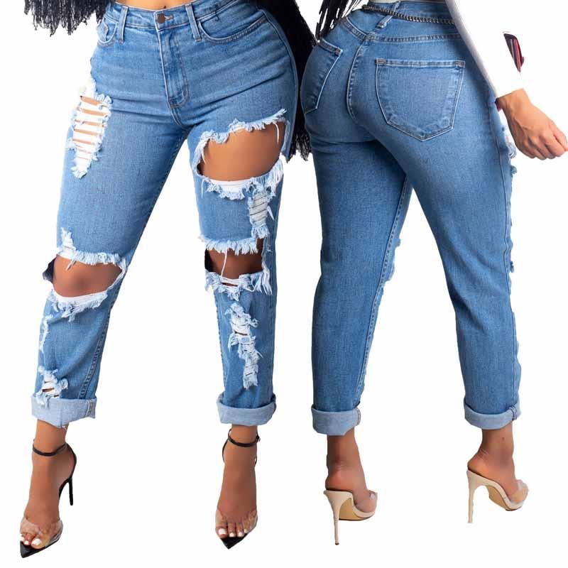

Streetwear Ripped Hole High Waist Jeans 2020 Women Pants Casual Straight Denim Trousers Vintage Y2K Jeans Bottom Skinny -2XL, As pic