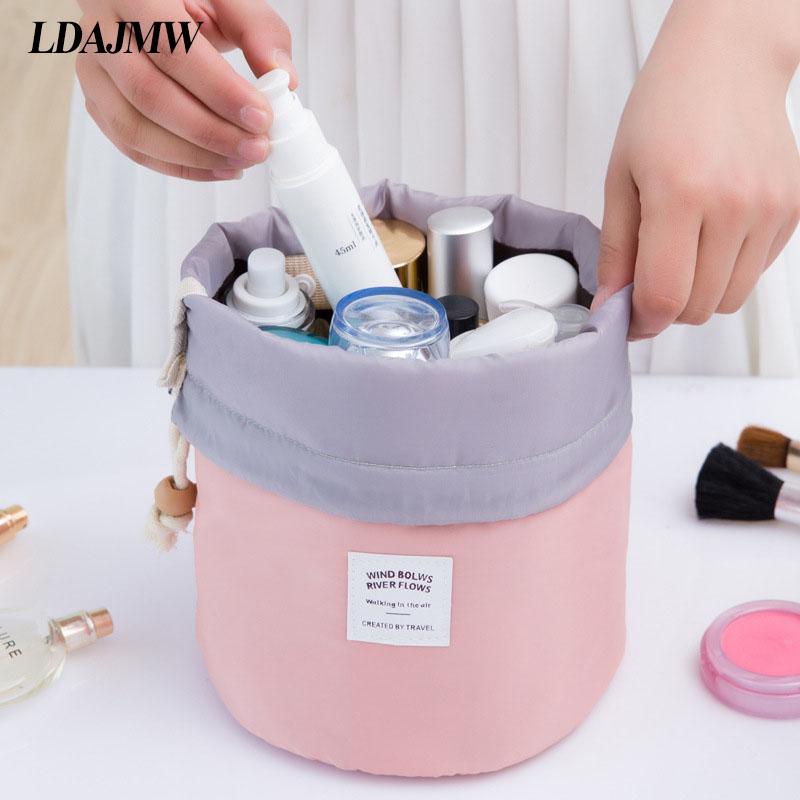 

LDAJMW Portable Waterproof Nylon Bucket shape Travel Cosmetic Bag Makeup Organizer Storage Bag Women Cosmetic Boxes