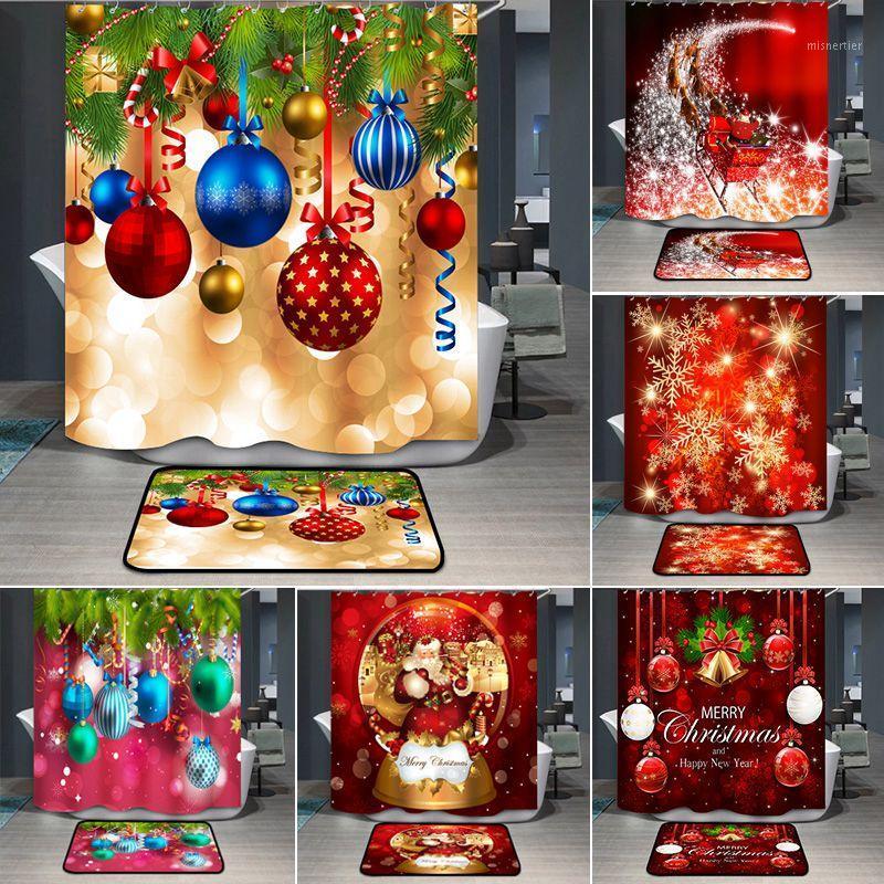 

2020 Bathroom Shower Curtain for Christmas Snowflake Santa Claus Printed Shower Curtain with Hooks New Year Xmas Decoration1
