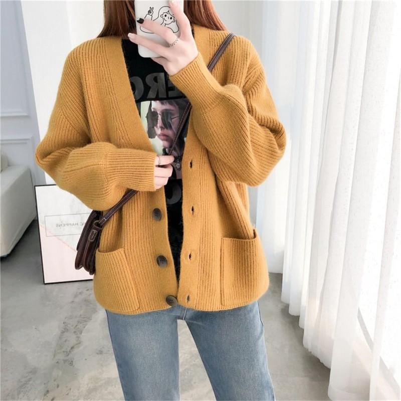 

Women Sweater Autumn Spring Cardigan Sweater Black Yellow Simple Casual Knitted Jacket Plus Size jumper 2021, Beige