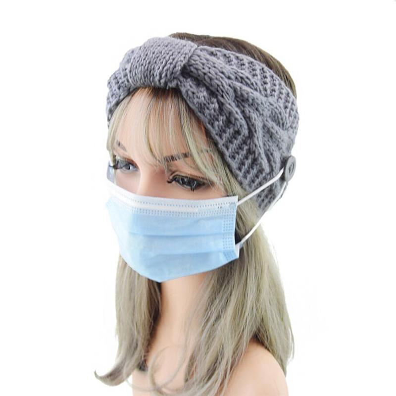 

Winter Warm Hair Ribbon Wide Hairbands With Button Protect Ears Face Cover Holder Elastic Knitted Headband Hair Accessories