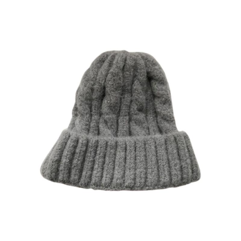 

Thick knit twisted pure color woolen hat R9N6