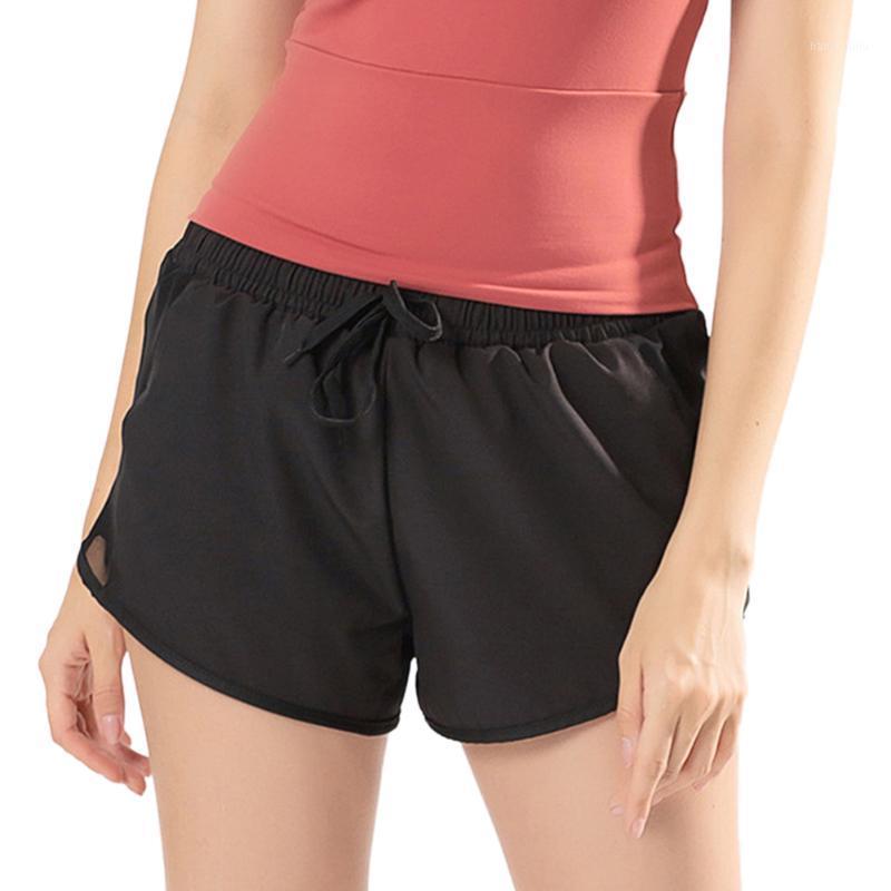 

High Waist Running Shorts Women Drawstring 2 in 1 Fitness Sports Shorts Casual Female Mesh Jogging Gym Workout Clothes1, Black