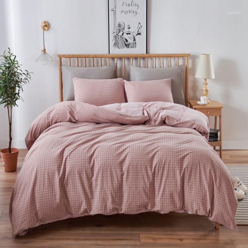 

Home Textile Washed Cotton Checkered Three Piece Bed Sheet Bedding1, White