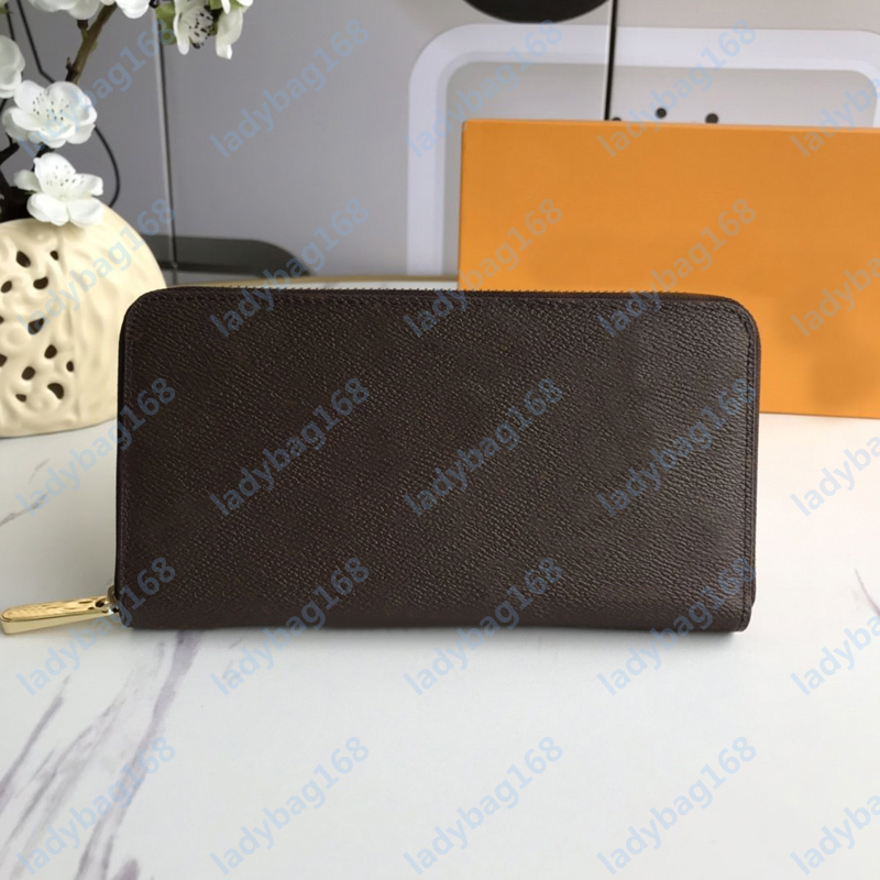 

New Fashion High quality Mens zipper Wallets Classic Men Wallet Stripes Textured Wallet Multiple Bifold Small Wallets With Box 19cmx10cm, Brown embossing