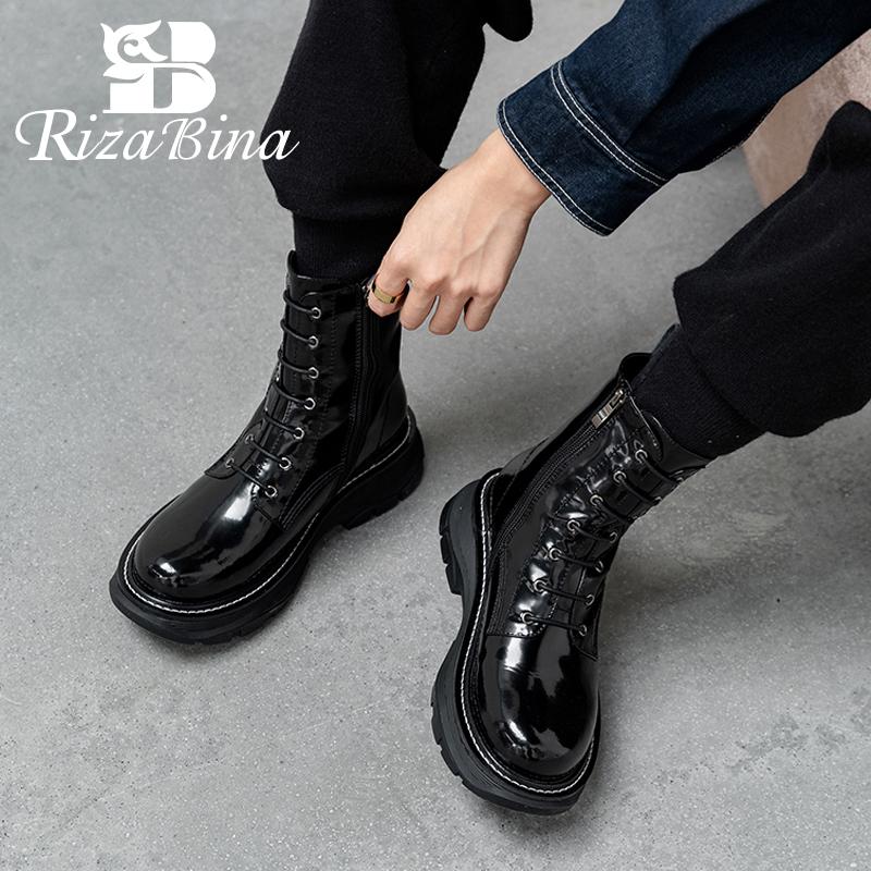 

RIZABINA Size 34-42 Women Ankle Boots Fashion Snow Boots Winter Warm Shoes Women Casual Flat Heel Daily Zipper Footwear, Black