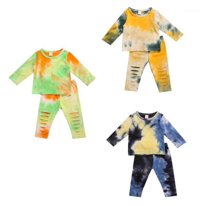 

Newborn Infant Kids Baby Girls Clothes Autumn Spring Tie Dye Long Sleeve Top T-Shirt Ripped Long Pants 2Pcs Homewear Set Outfits1