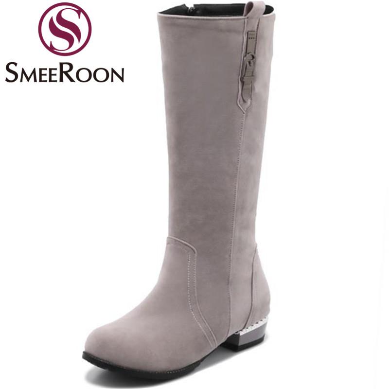 

Smeeroon 2020 fashion mid calf boots round toe low heels boots side zipper keep warm winter casual campus shoes woman, Khaki