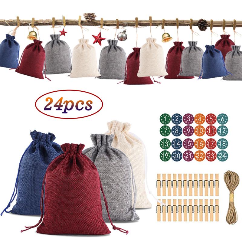 

Christmas Decorations Candy Bag Canvas Gift Bags Calendar Bundle Cotton Linen Party Favors Packaging Wedding