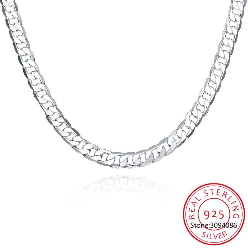 

New 925 Sterling Silver 16/18/20/22/24 Inch 8MM Side Chain Necklace For Woman Man Fashion Charm Jewelry Gift