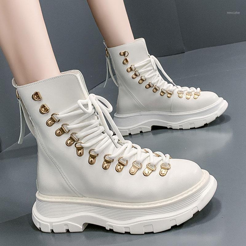 

Height Increasing riding boots women lace up&zipper shoes mid-calf boots platform 2020 british thicken soled botas mujer1, Black