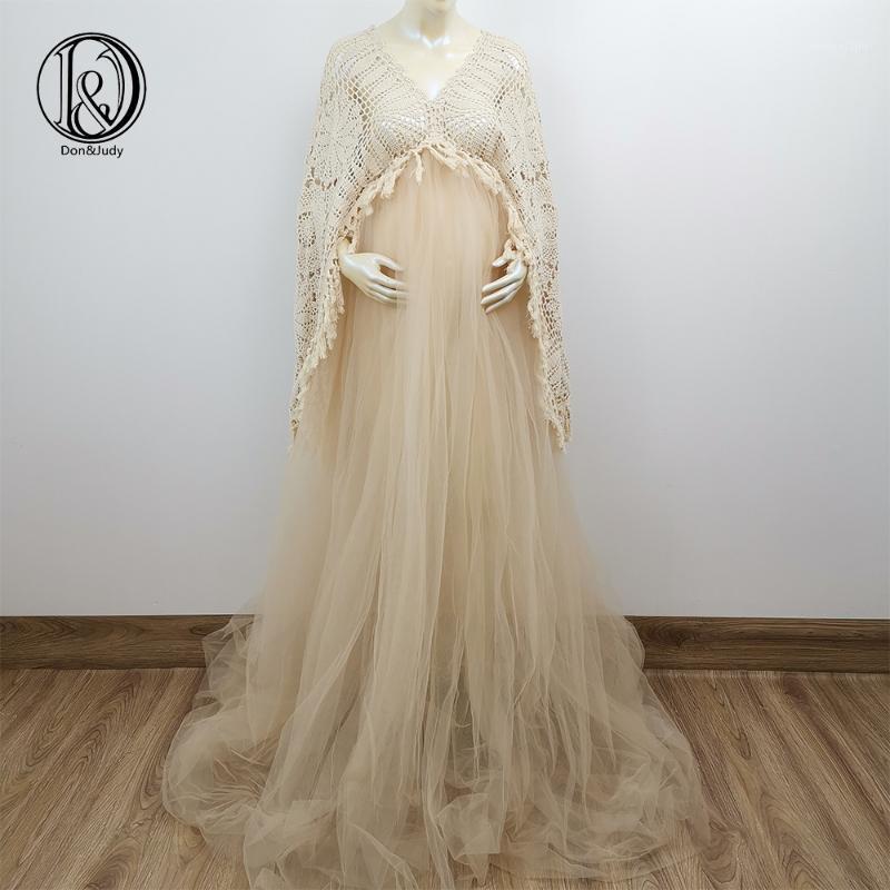 

Maternity Dresses Don&Judy Boho Long Sleeve Pregnant Women Maxi Tulle Gown V Neck Bohemia Pregnancy Dress For Po Shoot1, Beige