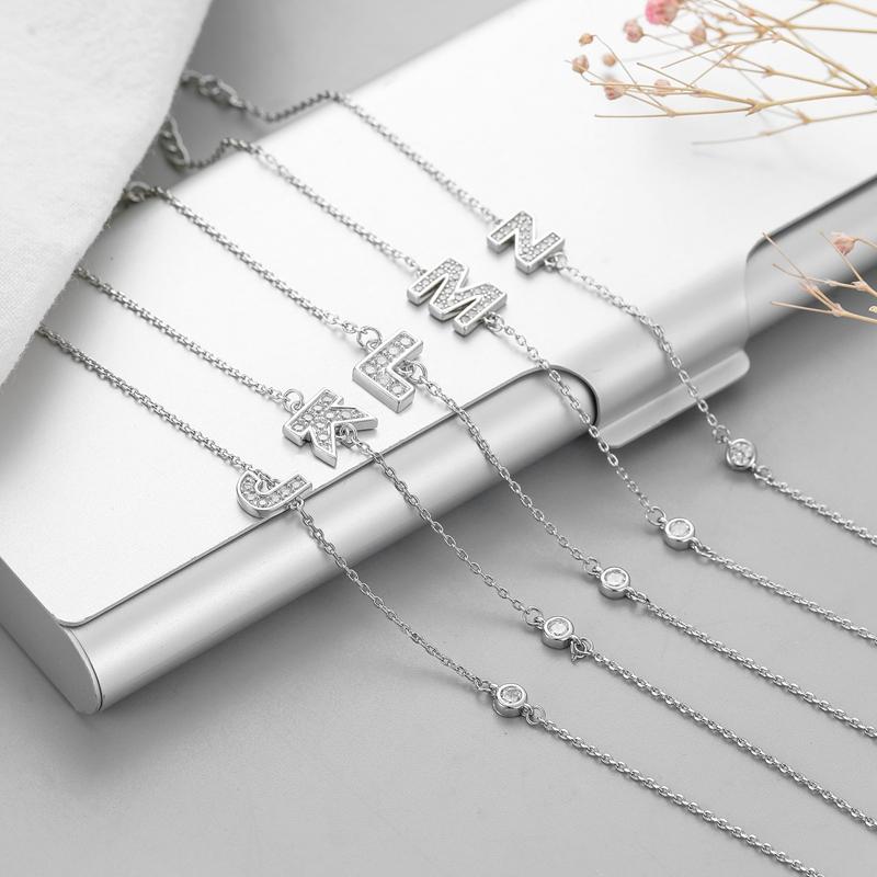 

S925 Stamp Silver Color 26 Alphabet Letter Charm Bracelet Initial Zircon Bracelet For Women Jewelry Adjustable S-B312