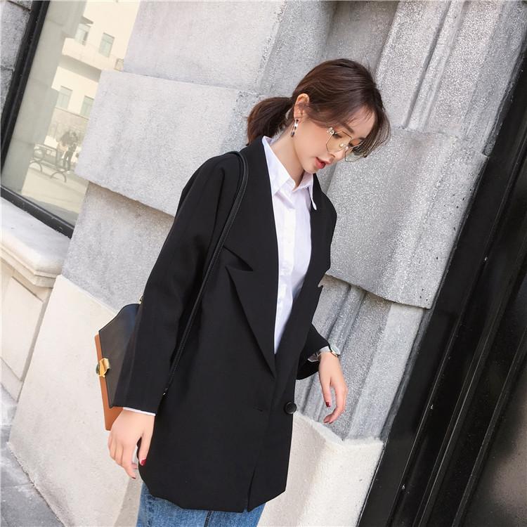 

2020 New Autumn Winter Long Loose women's suit jacket work wear blaser feminino chaquetas para mujer para oficina LX2140, Black