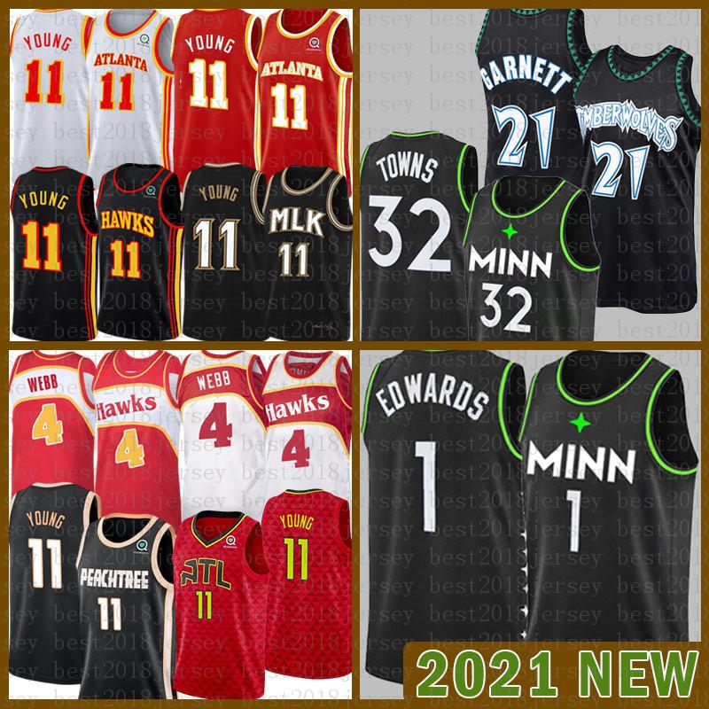 

2021 New Basketball Jersey MinnesotaTimberwolvesAtlantaHawk Mens 21 Garnett 1 Edwards 32 Towns 11 Young 4 Webb Multi, 2021-jersey