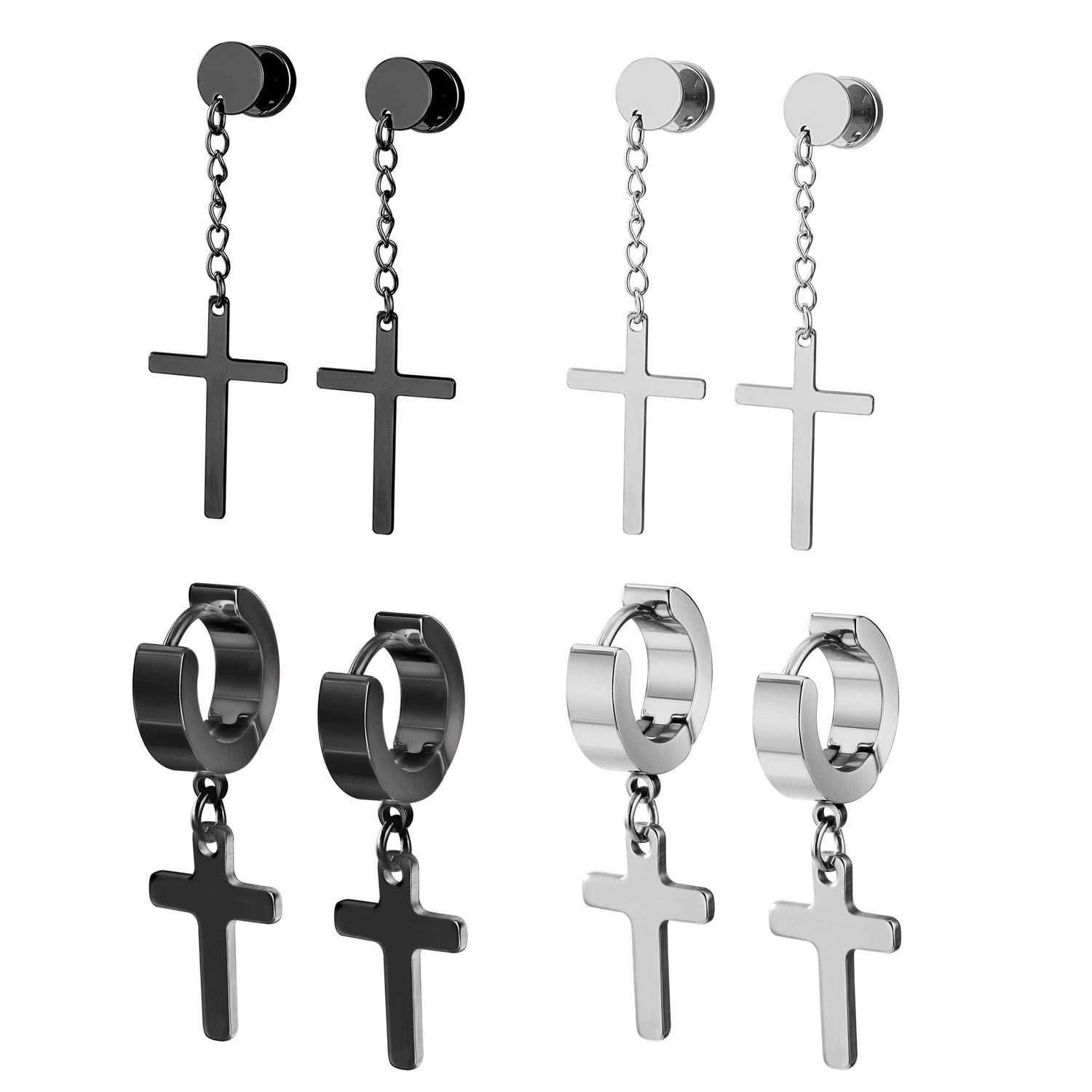 

Cross Stud Hoop Earrings for Men Women Surgical Stainless Steel Drop Dangle Earrings Piercing Jewelry 2-4 Pairs