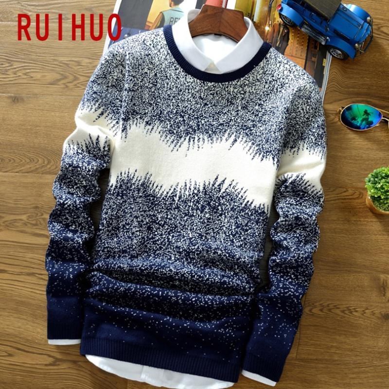 

RUIHUO Gradient Knitted Sweater Men's Clothing Pull Mens Sweater Winter Men Clothes Pullover 2020 Autumn Winter New -2XL, Black