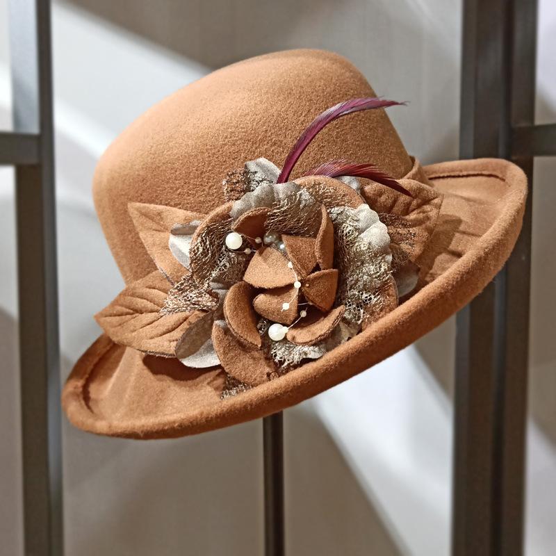 

Elegant Women Fashion Beret French Style Painter Hat Cap Vintage Warm Party Hat Wild Fisherman British Feather Flower, Black