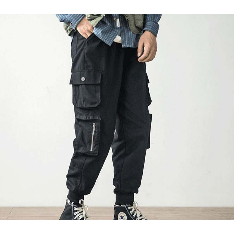 

2021 Hip Hop Men Black Multi-pocket Fits Sweatpants Streetwear Casual Men's Pants Eplu, Army green.