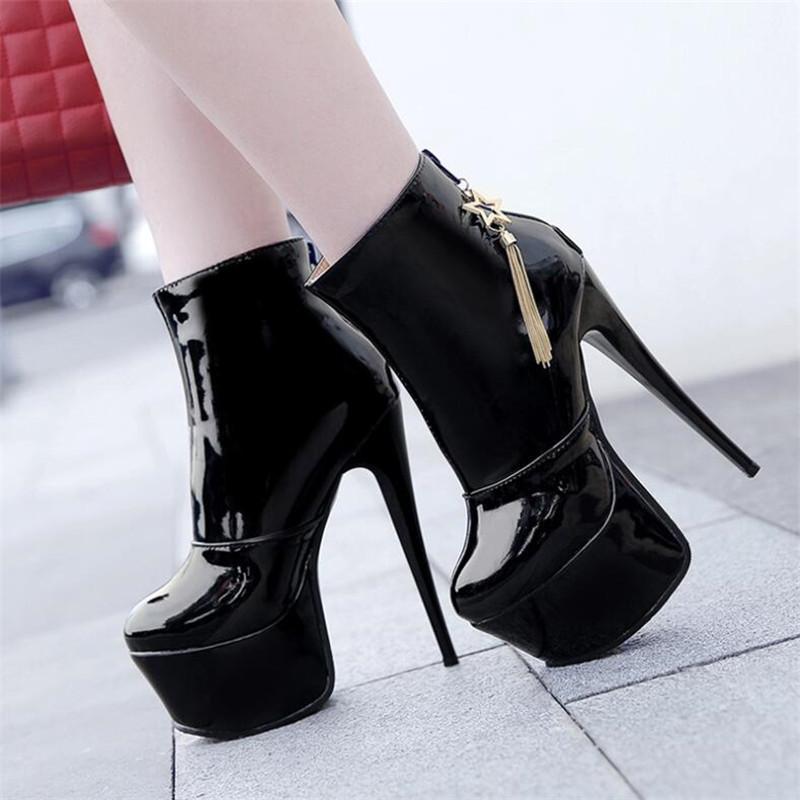 

New style Women's boots Short boots Fashion High quality Big code shoes woman 15cm Thin Heels 3-16 17 MAIERNI, Black