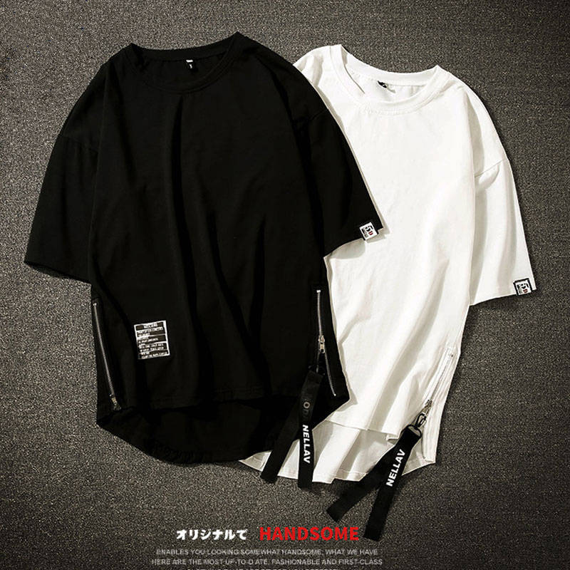 

5XL Hip Hop T shirt Casual zipper tshirt streetwear boy clothes fashion summer top tees High Street T Shirt 2019 Funny Male Tees, White