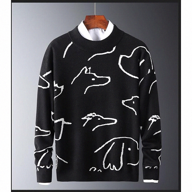 Pull à manches longues à manches longues pour hommes Cardigans Col de l'équipage Noir H8Q2 #