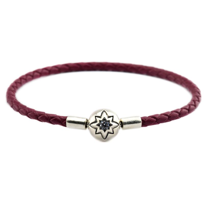 

New Fashion Red Wine Leather Bracelets Chain Authentic 925 Sterling Silver Clasp DIY Suitable For European Beads And Charms
