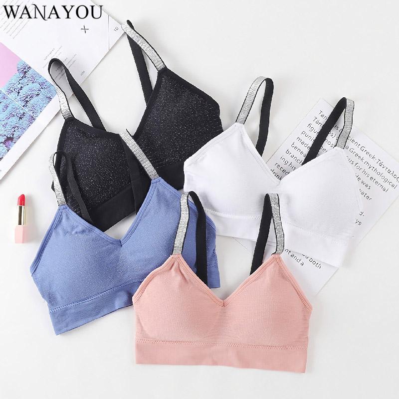 

WANAYOU Women Sexy Silver Strap Sports Top, Breathable Padded Workout Yoga Shirts, Quick Dry Fitness Running Gym Sport Tube Tops1, Random color