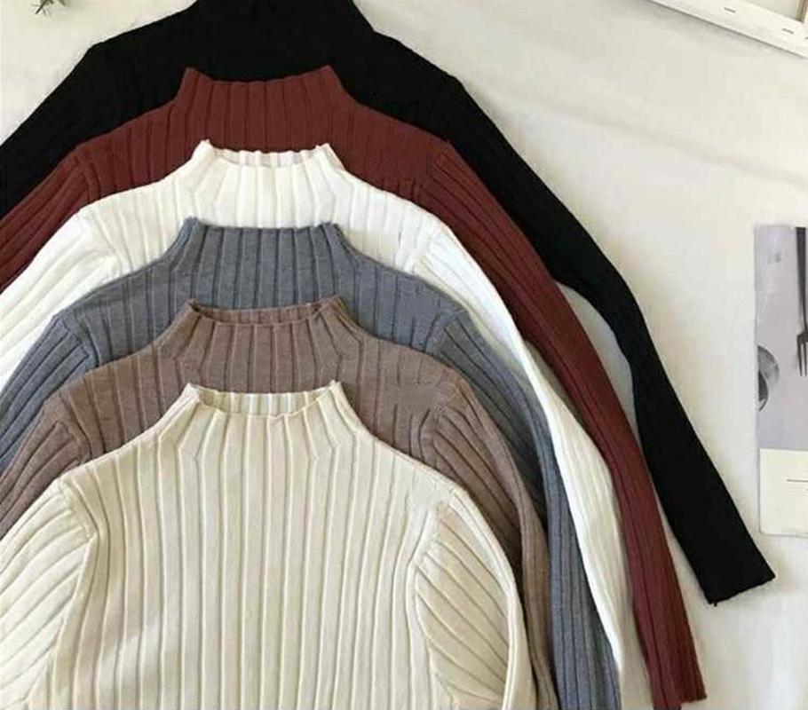 

New Half Turtleneck Knitted Sweaters Women Slim Long Sleeve Bottoming Rib Jumper Autumn Winter Thicken Pullover Tops Female 2021, Black
