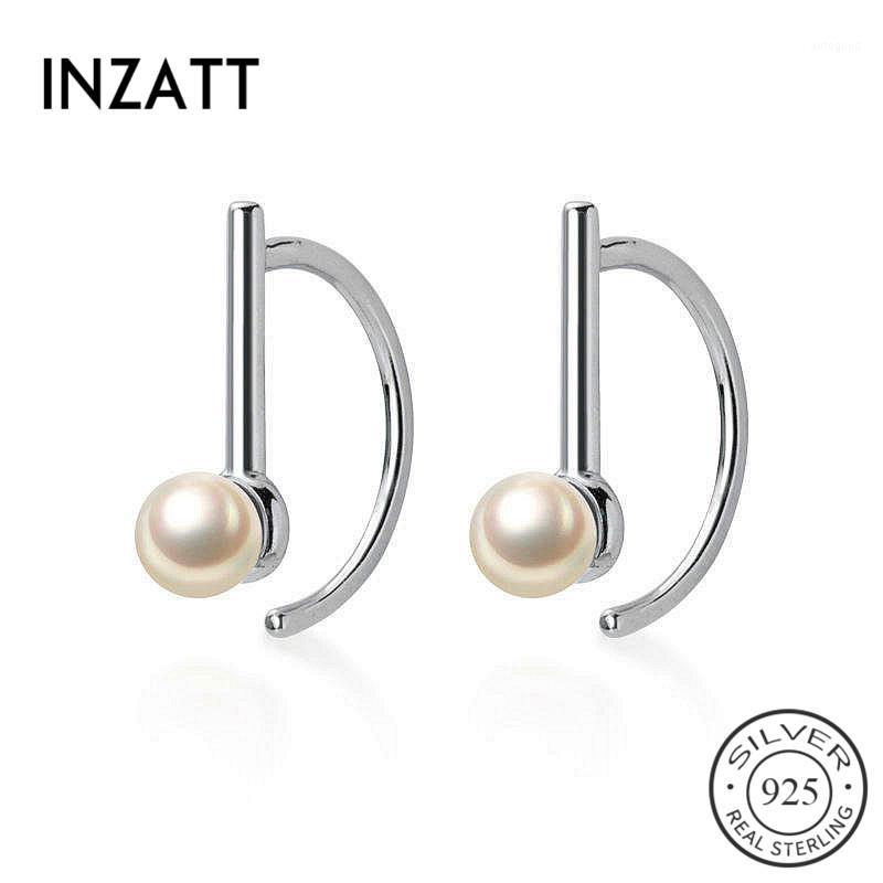

Hoop & Huggie INZAReal 925 Sterling Silver Pearl Geometric Earrings For Fashion Women Party Fine Jewelry Accessories Gift1