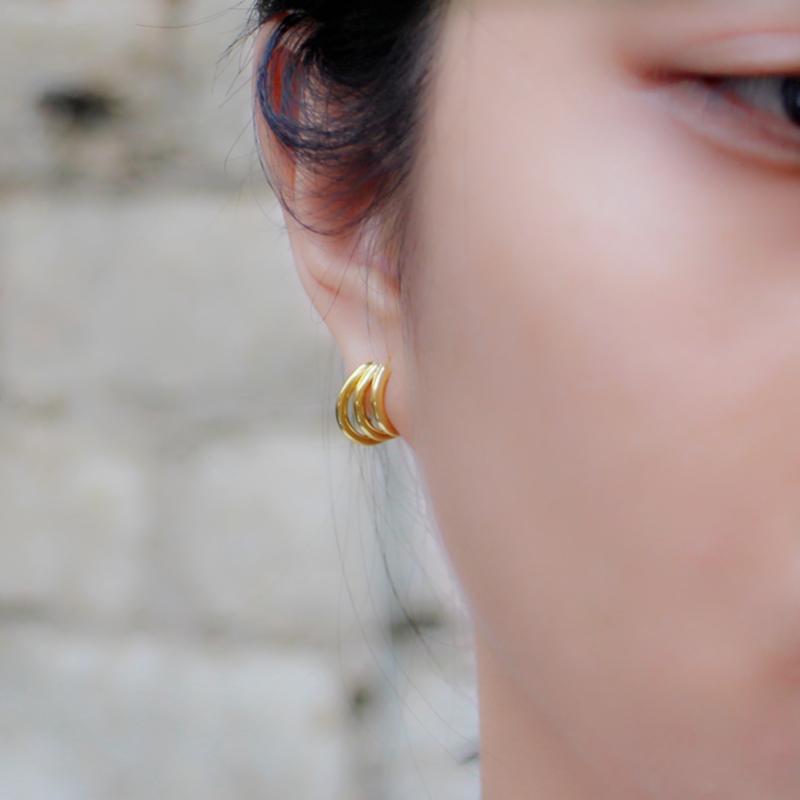 

New s925 silver three-ring earrings three-layer hollow earrings ear hanging trend simple temperament wild ear jewelry