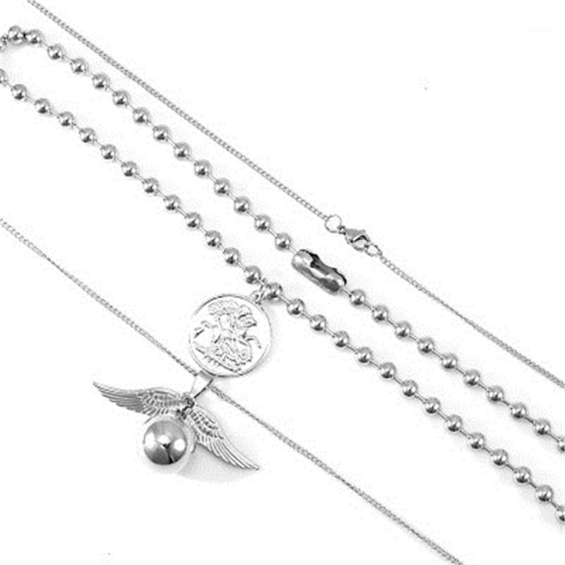 

Cold wind hip hop multi-layer necklace letter metal ball wing pendant personality accessories for men's decoration1