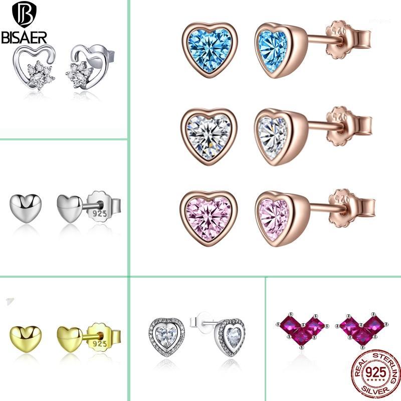 

Stud BISAER 925 Sterling Silver Love Heart Shape Earrings For Women Fashion CZ Small Jewelry Crystal Brincos Gift1