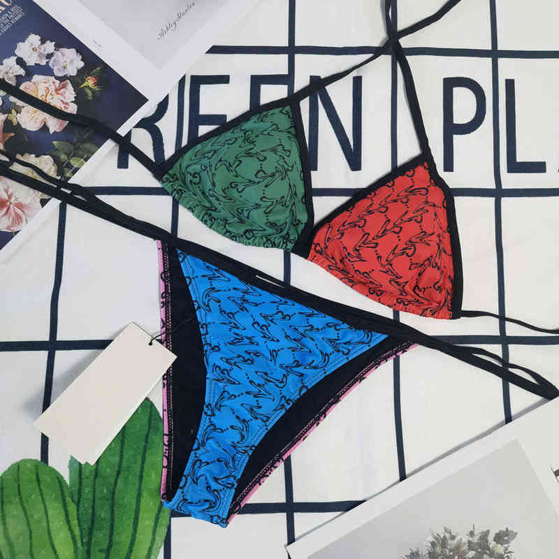 

Women' Swimwear Brand casual letter printed Triangle Bikini Swimsuit swimsuit women, Pink