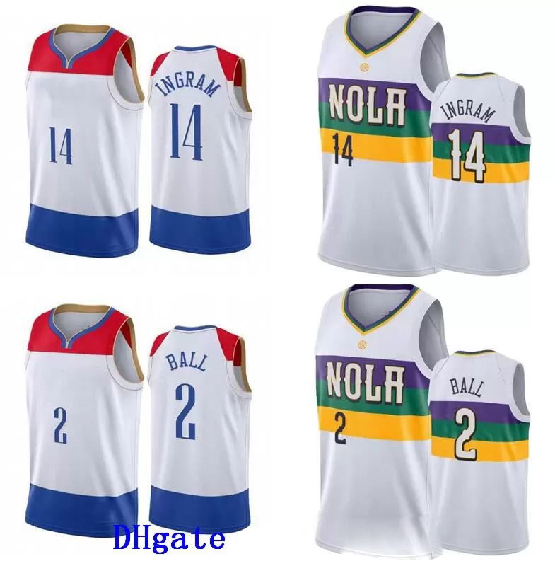 

Men basketball New City Orleans Team 1 Zion Williams 14 Ingram 2 ball white blue red 2020-21 City sleeveless Jersey and shorts