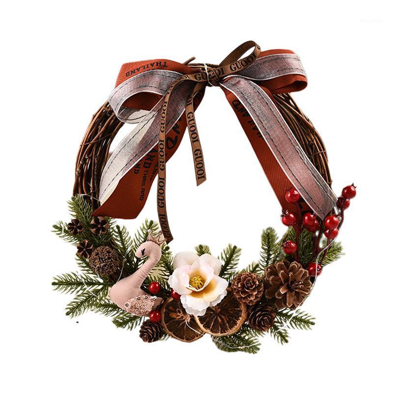 

2020 Fashion New Christmas Wreath Hanging Tree Ornament Festival Decorative Swan Family Gifts Reusable Wooden Bowknot Hoop1