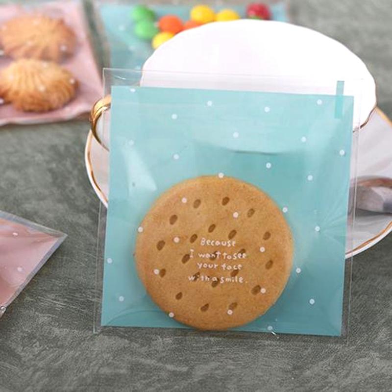 

100pcs/bag Plastic Transparent Cellophane Polka Dot Candy Cookie Gift Bag DIY Self Adhesive Pouch For Wedding Birthday Party