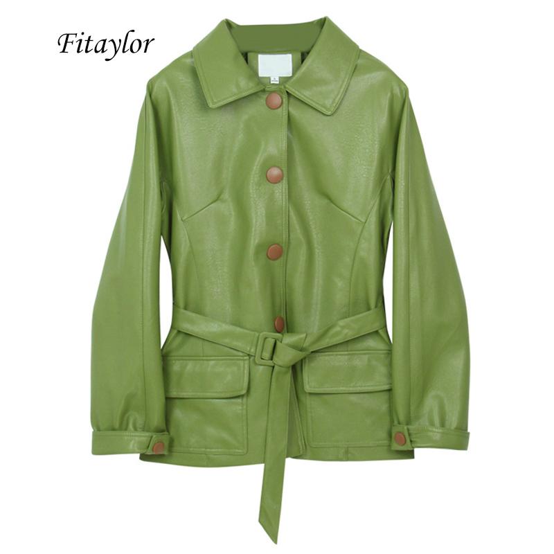 

Fitaylor Women Loose Pu Faux Soft Leather Jacket Turndown Collar Biker Overcoat Single Breasted Big Pocket Street Coat With Belt, Black