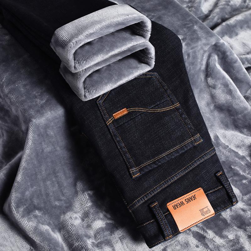 

Winter Fleece Warm Men Jeans Size  2020 New Arrival Slim Straight Smart Casual Black Denim Pants, Blue