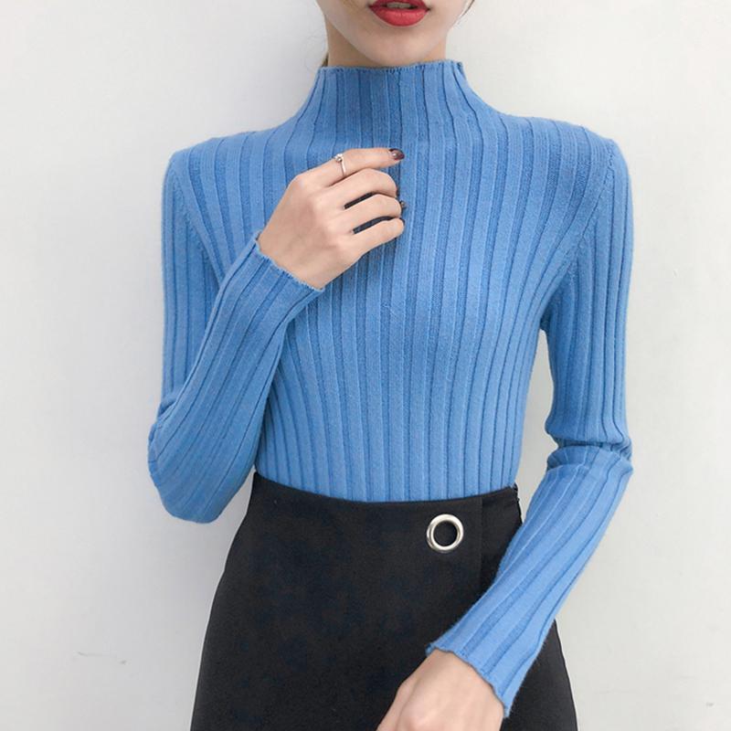 

New Autumn Winter Women Pullovers Sweater Knitted Elasticity Casual Jumper Fashion Slim Turtleneck Warm Female Sweaters, Black