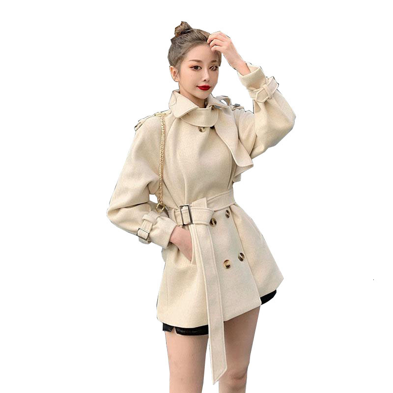

Women Woolen Coat 2021 New Female Spring Autumn Wool Jacket Lady Fashion Coats Double Breasted Jackets Ladies Windbreaker B702 R2l2, Black