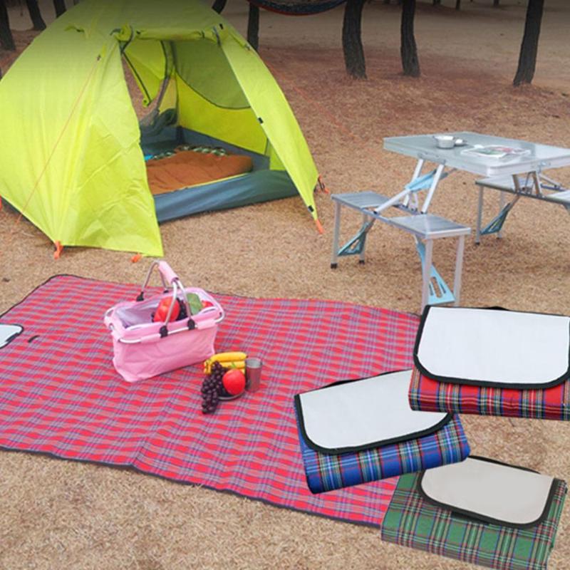 

Plaid Oxford Cloth Moisture-proof Thickening Camping Mat Outdoor Camping Beach Folding Waterproof Outing Mat, Blue