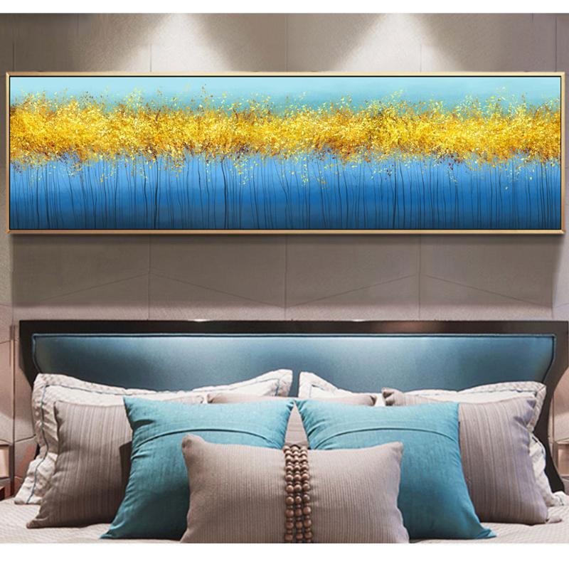 

Wangart Nordic Poster Canvas Print Blue Gold Bedroom Decor Abstract Wall Picture For Living Room Canvas Mural Modern Simple Room