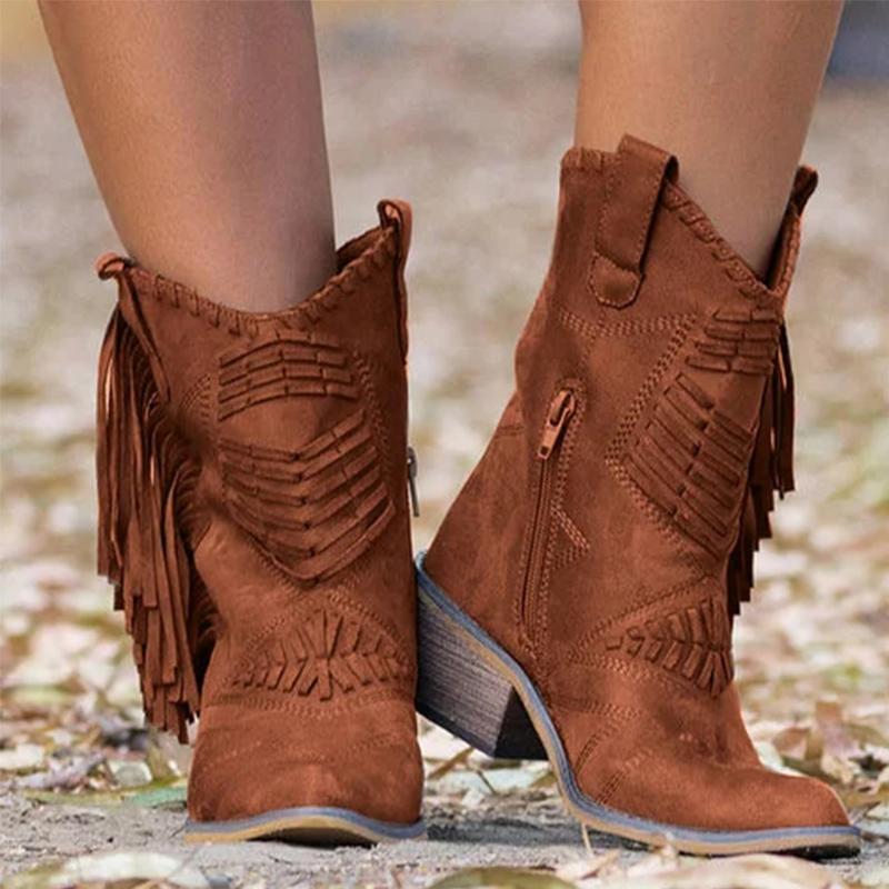 

Women's Ankle Boots Vintage Women Shoes Tassel Fringe Zip Warm Boots Plus Size 2020 Fashion Solid Shoes Women Fringe Ankle, Khaki