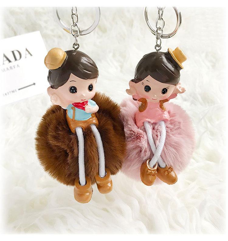 

Cute Stuffed Princess Doll Keychain Pompom Artificial Hair Girls Gift Pendant Key Chain Car Bag Accessories Keyring
