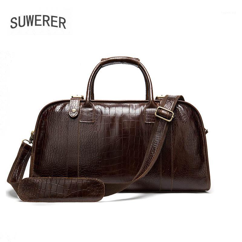 

SUWERER New Genuine Leather men bag Travel bag men's large capacity crocodile leather shoulder Travel1, Black